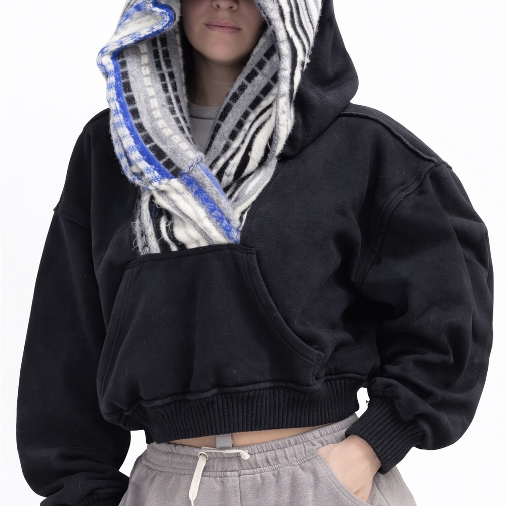 Free People Cropped Scarf Hoodie Cowl Neck Pullover Oversized Small